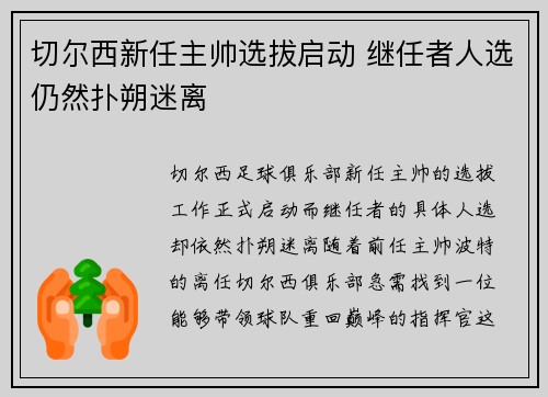 切尔西新任主帅选拔启动 继任者人选仍然扑朔迷离
