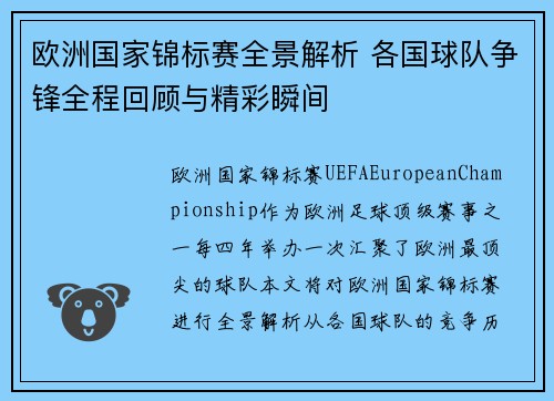 欧洲国家锦标赛全景解析 各国球队争锋全程回顾与精彩瞬间
