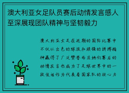 澳大利亚女足队员赛后动情发言感人至深展现团队精神与坚韧毅力
