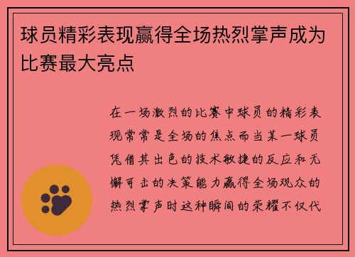 球员精彩表现赢得全场热烈掌声成为比赛最大亮点