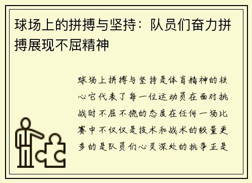 球场上的拼搏与坚持：队员们奋力拼搏展现不屈精神
