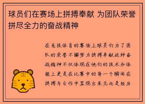 球员们在赛场上拼搏奉献 为团队荣誉拼尽全力的奋战精神